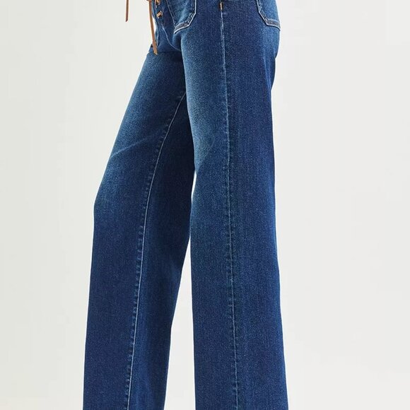 RISEN Full Size High Rise Wide Leg Jeans with Front Tie Detail Plus Size - Picture 4 of 7